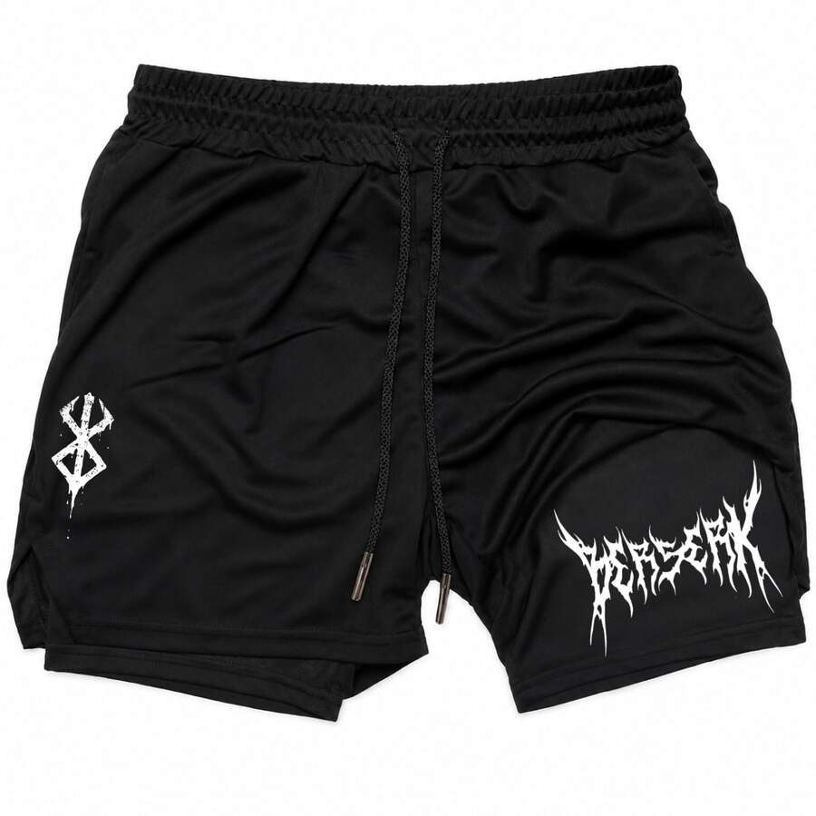 Bermuda Masculina 2 em 1 Dry Fit com Compressão para Corrida Academia e Treino Diário  Edition 2 - Preto - Visão 1