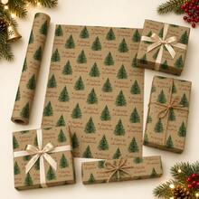 5m Roll Wrapping Paper DIY Christmas Gifts, Christmas Tree Pattern Vintage Artistic Style, "Merry Christmas" Text, Single-Sided Kraft Paper 43cm*500cm, Thickened Gift Wrapping Paper, Suitable For Christmas Gifts, Birthday Gifts, Celebration Parties, Family Gatherings, Holiday Gifts For Men And Women - Christmas Text-5m - View 1
