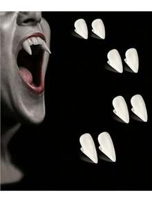 Decorative Costume Party Prank Resin Fangs, Halloween Vampire/Zombie Theme, Realistic Teeth Prop Set, 4pcs, Includes Toothpaste-Shaped Prop - Multicolor - View 3