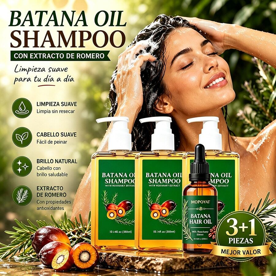 Batana Oil Shampoo,Champú Batana con Extracto de Romero para nutrir el cabello, champú para dar volumen y proteger el cabelludo-300ml/3pcs