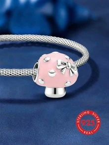 1 pieza Cuenta de niña de hongo rosa de plata de ley 925, adecuada para pulsera DIY, joyería de mujer para combinar a diario - Estilo 6 - Ver 1
