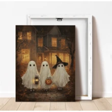 1pc Canvas Wall Art, Framed Wall Decor, Vintage Halloween Ghost Pumpkin Lantern Canvas Painting, Spooky Autumn Haunted House Oil Painting Poster, Atmospheric Gothic Style Decorative Wall Print, Suitable For Modern Home Decor, Room Decor, Dorm Decor, Bedroom Decor, Living Room Decor, Bathroom Decor, Kitchen Decor, Dining Room Decor, Office Decor - Ghost Pumpkin - View 4