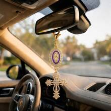 20 Pcs Gold Pearl Rhinestone Cross Keychain Charms, Religious Cross Bag Charms For Baptism, First Communion, Wedding Favors - Single Purple Crucifix - View 4