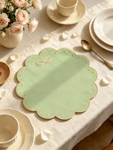 1-6pcs Bowknot Polka Dot Placemats, French Country Fabric Wavy Round Embroidered Waterproof Table Mats For Home, Afternoon Tea, Birthday Party - Multicolor - View 18