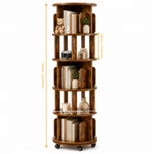 Estantería giratoria de madera de 5 niveles sobre ruedas, redonda, para espacio pequeño, esquina, recámara, habitación de niños, oficina torre giratoria 360 tipo, estantería vertical giratoria para libros tipo carrusel redondo, organizador ahorrador de espacio,Librería Giratoria en El Suelo - A - Ver 3