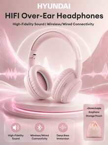 HYUNDAI HY-T02MAX頭戴式藍牙耳機附收納袋，5.4HIFI高清音質重低音通話精準降噪音樂運動遊戲低延遲長續航商務頭戴式耳機通用手機平板電腦 - 粉紅色+收納袋 - 查看 13