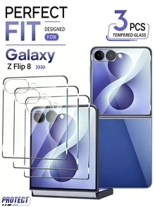 (3入) Galaxy Z Flip 8、Z、Z Flip 6 與 Z Flip 5 鋼化玻璃螢幕保護貼 [僅前螢幕] 相容手機殼、無氣泡、9H 硬度 - 無色 - 查看 12