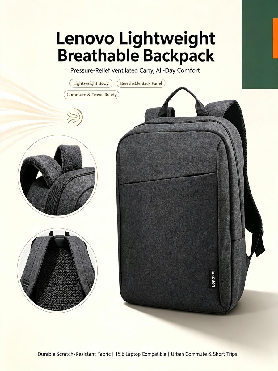 Lenovo B210 Travel And Office Laptop Backpack: Thickened Shockproof Lining Protects Your Laptop; Lightweight And Breathable Back Padding; Multi-Functional Backpack For Daily Commutes And Short Trips. - Black - View 1