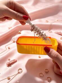 Contrast Color Cartoon Print Treasure Box Portable Jewelry Box With Fishbone Divider Snap Closure, Mini Travel Earring Ring Necklace Jewelry Organizer Box, Suitable For Delicate Girls, Students, Jewelry Lovers, Qixi, Birthday, Best Friend Gift, Small Travel Jewelry Storage Box - Multicolor - View 7