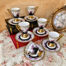 1 Set/6 Sets Luxury Floral Gold-Plated Ceramic Espresso Cup And Saucer Set, 100ml/3.38oz Capacity, Cappuccino Latte Cup, Saudi Coffee Cup, Juice Cup, High-End Coffee Cup, Middle Eastern Tea Cup Latte Espresso And Plate, Elegant Home Decor, Suitable For Latte And Mocha, Suitable For Women's Birthday Party, Daily Tabletop Decoration Or Garden Wedding Tea Party Decoration, Gift For Her, Tableware Set, Tea Cup - Multicolor - View 9