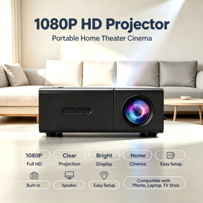 New YG300 Portable Mini Home LED Projector, Supports 180° Rotation And Keystone Correction, Built-In Speaker; Compatible With USB, Phone, Computer, TV, Supports Wired Phone Screen Mirroring, Compact And Easy To Carry