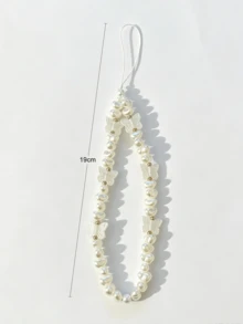 1pc Fashion Minimalist Faux Pearl Butterfly Asymmetric Anti-Pearl Beaded Phone Lanyard - White - View 4