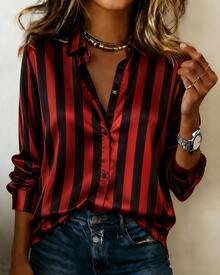 (Free Shipping)Women Fall  Silky Satin Long Sleeve Shirt; Elegant Loose Office Casual Blouse Top;Teacher Outfit For Women;Fall Outfit For Women - 多色14 - 查看 2