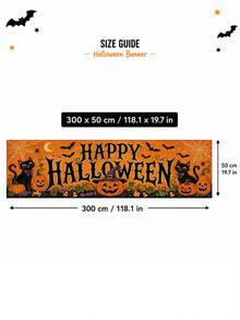 1pc Halloween Banner, Vintage Orange Happy Halloween Letters With Pumpkin, Ghost, Black Cat, Skeleton Monster Print, Suitable For Porch, Yard, Wall And Holiday Party Decoration - Vintage Cartoon - View 15