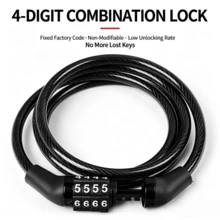 1pc Bicycle Combination Cable Lock Waterproof Anti-Theft Lock 4-Digit Code Bike Lock Motorcycle Electric Scooter Ring Lock - Black - View 5