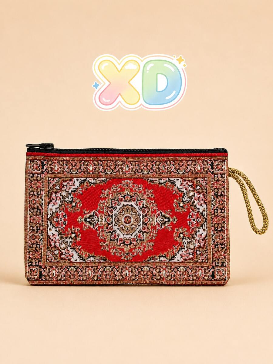 XD Luxury Gold Thread Embroidered Vintage Style Women's Small Wallet, Mini Coin Card Holder Compatible With Middle Eastern Outfits, Multi-Layer Storage For Coins And Cards, High-Quality Portable Handbag For Teacher's Day Gift - Multicolor - View 1