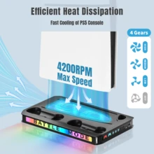 P5、P5 Slim 與 P5 Pro 專用冷卻充電站，3 段速風扇、雙控制器充電器、9 種 RGB 模式、耳機架 - 黑色 - 查看 4