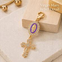 20 Pcs Gold Pearl Rhinestone Cross Keychain Charms, Religious Cross Bag Charms For Baptism, First Communion, Wedding Favors - Single Purple Crucifix - View 3
