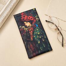 1PC Fashion Peacock & Girl Print Glasses Pouch, Lightweight & Portable, PU Leather, Elegant Fashion Glasses Storage Bag, Versatile For Daily & Travel Use, Holiday Gift For Friends - A - View 1
