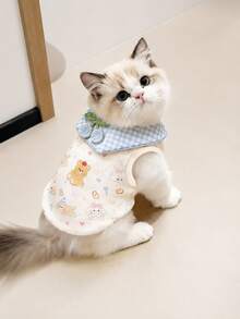 Breathable Cartoon Pet Thin Vest, Cute Pattern, Rabbit Teddy Panda Cat Daily Casual Comfortable Pet Top - Multicolor - View 3