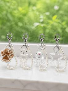 Pearl Chain Transparent Cat Paw Bear Rabbit Star Pet Hair Storage Keychain, DIY Cat Dog Hair Collection Memorial Box, Portable Pet Hair Storage Pendant, Creative Bag Charm Pet Owner Gift - Multicolor - View 3