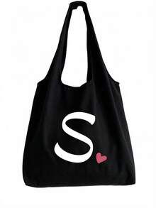 Pink Heart Letter A-Z Pattern Vest-Style Shoulder Bag, Women's Casual Canvas Tote Bag, Suitable For Vacation, Beach And Daily Life, Perfect Gift For Women, Mothers, Teachers, Friends And Bridesmaids, Large Capacity Bag, Students, Back To School Season, Portable Casual Storage Tote Bag, Multi-Functional Shopping Bag, Novel Design, Large Capacity, Ideal For Shopping, Shoulder Bag, Tote Bag, Lunch Bag, Lunch Box And More. - Multicolor - View 14