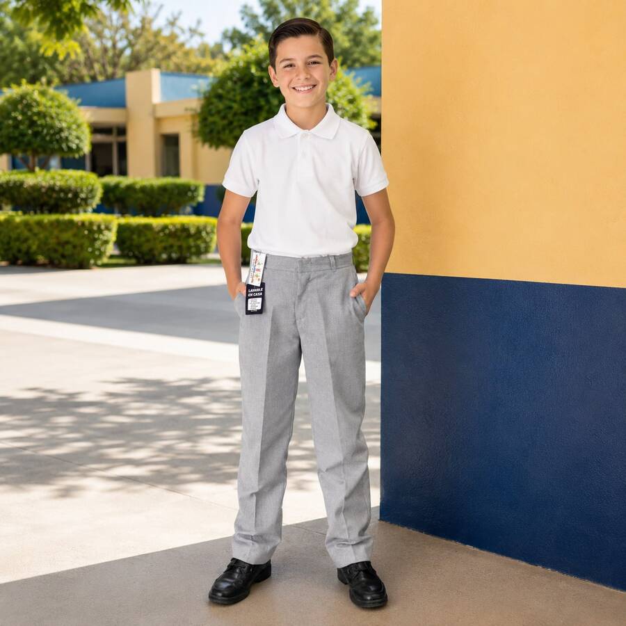 Pantalón Escolar para Niño Resistente Cómodo Ideal para Uniforme, reforsado en diferentes colores - Gris Claro - Ver 1