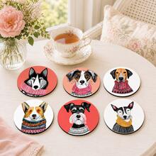 6pcs Painted Pattern Round Coasters, Non-Slip Rubber Bottom Coffee Cup Coasters, Beverage Cup Coasters, Suitable For Home, Office, Bar, Kitchen, Holiday Tabletop Decoration Party - Multicolor - View 2
