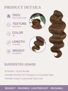 Y WIGS 55g Per Bundle #4 Brown 16-20 Inch Human Crochet Hair Body Wave Miracle Knots Human Hair, 100% Remy Human Extension For Knotless Boho Braids, Reusable Time-Saving Pre Looped Crochet Hair For Back To School, Halloween, Daily, Holiday, Vacation - S4 - View 4