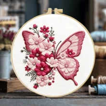 1pc Complete Embroidery Kit. 20x20cm/7.9x7.9in. Fun Christmas Tree Design. Beautiful Butterfly Pattern. For Adult Beginners. Great For Holiday Gifting. Includes Fabric, Manual, Hoop, Needles & Threads. Perfect For Home/Office Decor. Relaxing Craft. - A - View 4