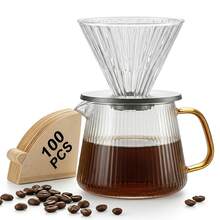 Pour Over Coffee Maker Set, Includes 100 Filter Papers, 23.6OZ/700ML Glass Coffee Pot And Glass Filter, Home Or Office Use Drip Coffee Machine Set, 1-6 Cups - Multicolor - View 7