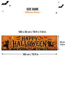 1pc Halloween Banner, Vintage Orange Happy Halloween Letters With Pumpkin, Ghost, Black Cat, Skeleton Monster Print, Suitable For Porch, Yard, Wall And Holiday Party Decoration - Vintage Cartoon - View 13