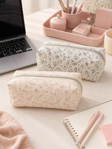 Pink Floral Pencil Case, Minimalist Large Capacity Student Stationery Bag, Office Stationery Bag, Makeup Tool Storage Bag, High Quality Large Capacity Pencil Case Storage Bag, Desktop Supplies, Back To School Essential Desktop Storage Box - Multicolor - View 3