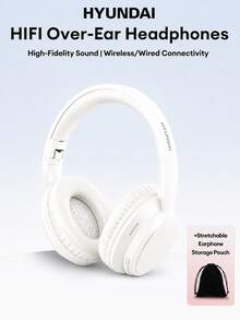 HYUNDAI HY-T02MAX頭戴式藍牙耳機附收納袋，5.4HIFI高清音質重低音通話精準降噪音樂運動遊戲低延遲長續航商務頭戴式耳機通用手機平板電腦 - 白色+收納袋 - 查看 1