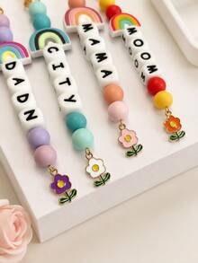 1pc Personalized Custom Name Keychain, Neutral Style Shiny Rainbow, Daisy, Sunflower Keychain, Fashionable Exquisite 3D Rainbow Bag Pendant, Accessory, Backpack Decoration Keychain, Women's Bag Accessory, Best Gift - Rainbow Floral Multicolor - View 4