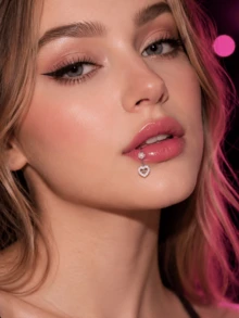 1pc Bohemian Style Hollow Heart Element Design Lip Ring Fashion Personalized Jewelry Gift Suitable For Daily Wear Perfect Party And Holiday Gift Women Casual Vacation Outfit Versatile Accessory - Multicolor - View 2