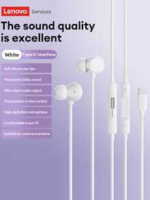 Lenovo YF05 Wired Earphones, In-Ear HIFI Sound Quality, High-Definition Microphone, Compact & Comfortable Fit, Inline Controls For Music & Gaming, 3.5mm & Type-C Connectivity, Compatible With Smartphones, Computers, Tablets - White - View 2
