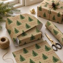 5m Roll Wrapping Paper DIY Christmas Gifts, Christmas Tree Pattern Vintage Artistic Style, "Merry Christmas" Text, Single-Sided Kraft Paper 43cm*500cm, Thickened Gift Wrapping Paper, Suitable For Christmas Gifts, Birthday Gifts, Celebration Parties, Family Gatherings, Holiday Gifts For Men And Women - Christmas Text-5m - View 4