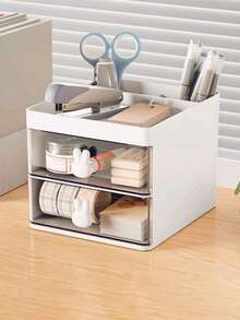1PC Cartoon Creative Pen Holder Transparent Drawer Rabbit Storage Box Student Office Desktop Decoration Large Capacity Makeup Tools Storage Documents Storage Sundry Storage - A - View 8