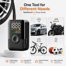 Carsun Portable Cordless Tire Inflator With Dual Digital Display, 22mm Alloy Cylinder Air Compressor, LED Light, USB Rechargeable, Hidden Side Accessory Storage For Car, Motorcycle, Bike & Balls - Wireless - View 2