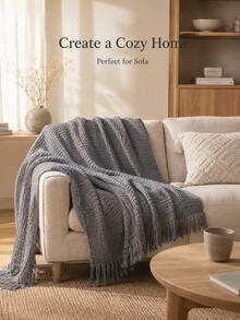 Skin-Friendly Knitted Casual Blanket, Living Room Sofa Nap Throw - Grey - View 1