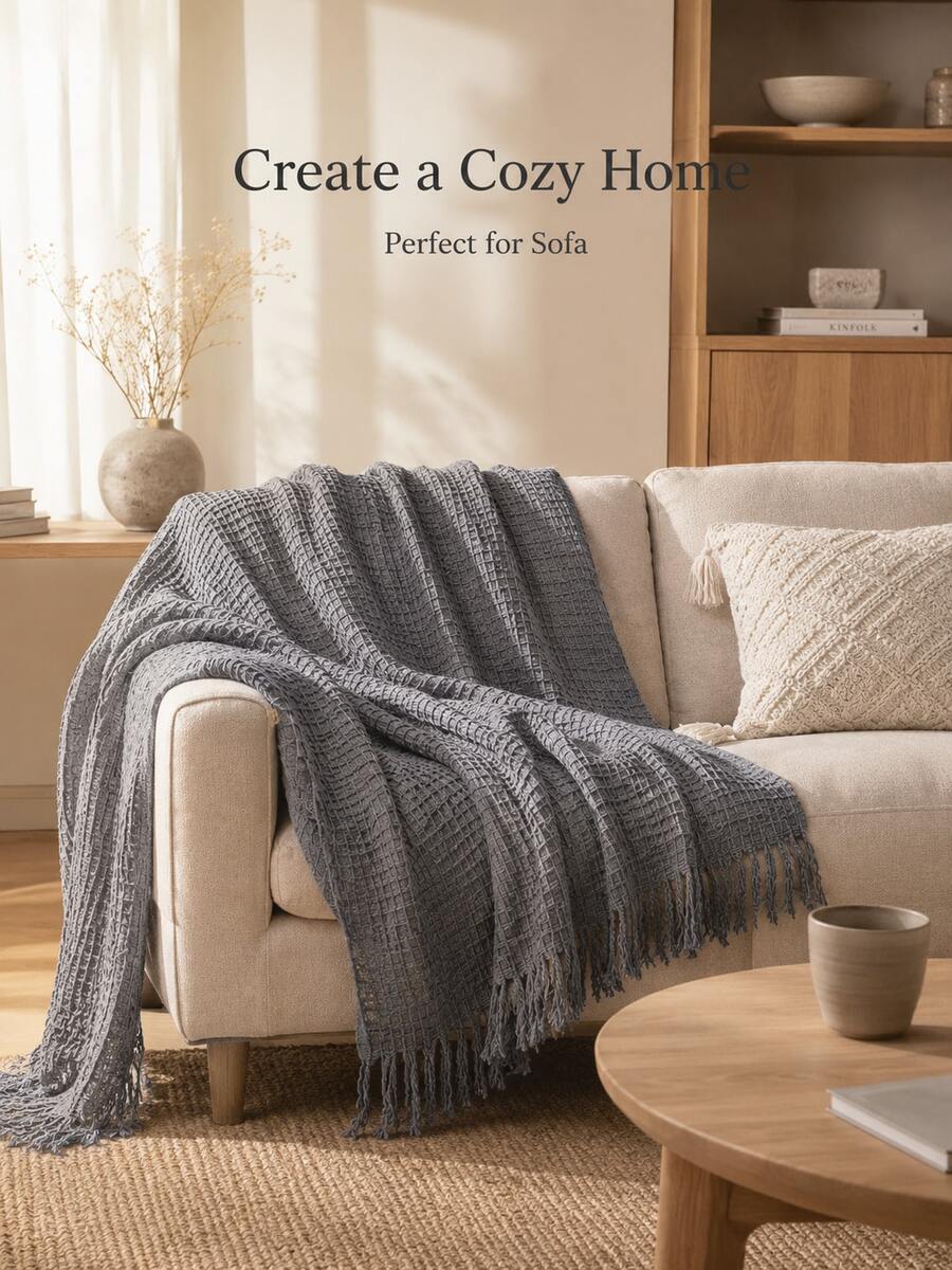 Skin-Friendly Knitted Casual Blanket, Living Room Sofa Nap Throw - Grey - View 1