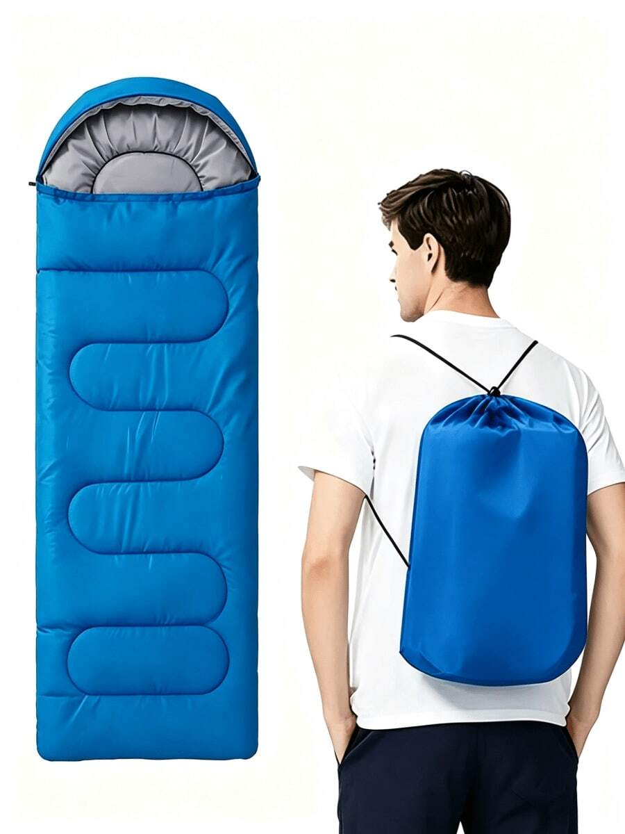 1pc Envelope Hooded Sleeping Bag With Storage Sack, Portable Windproof Warm Sleeping Bag, Lightweight Outdoor Camping Sleeping Bag For Travel Hiking Backpacking - Multicolor - View 1