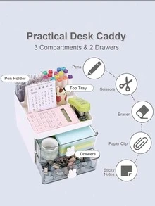 1PC Cartoon Creative Pen Holder Transparent Drawer Rabbit Storage Box Student Office Desktop Decoration Large Capacity Makeup Tools Storage Documents Storage Sundry Storage - A - View 7