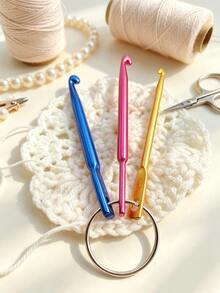 Mini Aluminum Crochet Hook Keychain Set, Includes 3.0/4.0/5.0mm 3 Sizes Of Crochet Hooks, Lightweight And Durable, Convenient To Carry, Compatible With Yarn, Acrylic Yarn And Other Different Thicknesses Of Yarn, Suitable For Handmade Enthusiasts Basic Crochet, Clothing Repair, Accessory Making And Other Daily DIY Creations - Keychain Crochet - View 1
