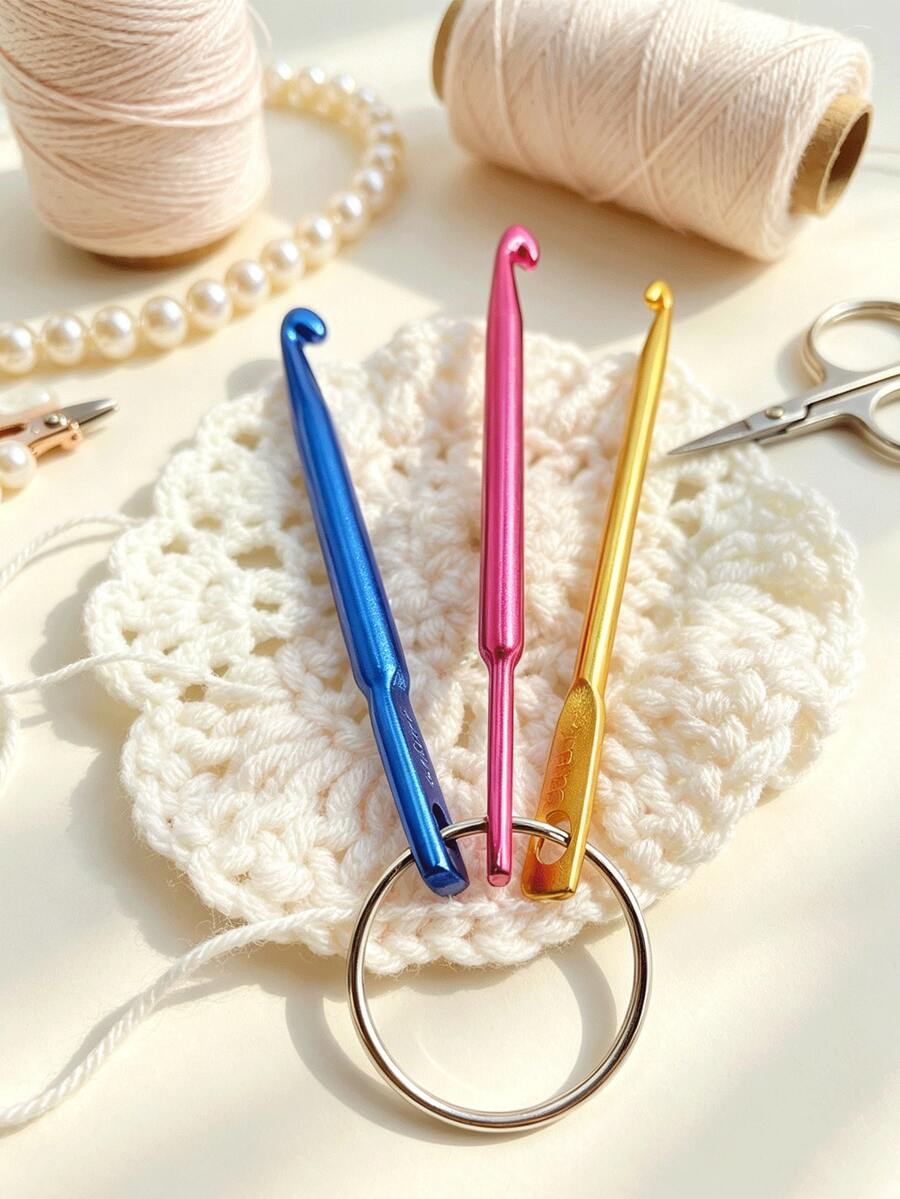 Mini Aluminum Crochet Hook Keychain Set, Includes 3.0/4.0/5.0mm 3 Sizes Of Crochet Hooks, Lightweight And Durable, Convenient To Carry, Compatible With Yarn, Acrylic Yarn And Other Different Thicknesses Of Yarn, Suitable For Handmade Enthusiasts Basic Crochet, Clothing Repair, Accessory Making And Other Daily DIY Creations - Keychain Crochet - View 1