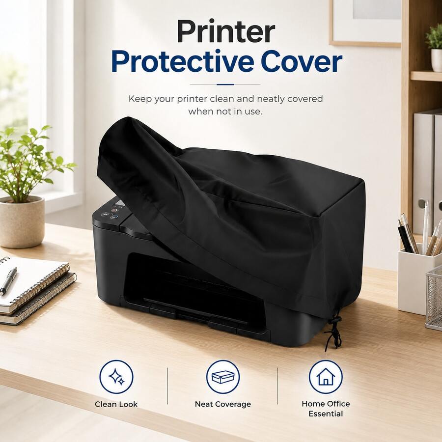 Printer Cover-5 Sizes Available, 2 Colours Available(Black/Grey), Heavyweight 300D Oxford Fabric, The Bottom Features A Drawstring Design, Applicable To Printer, Printers For Home Use, Hp Printer(Only The Protective Cover) - A - View 1