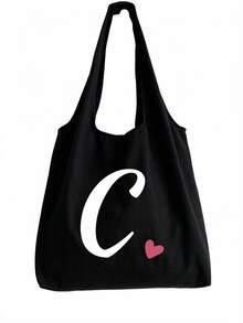 Pink Heart Letter A-Z Pattern Vest-Style Shoulder Bag, Women's Casual Canvas Tote Bag, Suitable For Vacation, Beach And Daily Life, Perfect Gift For Women, Mothers, Teachers, Friends And Bridesmaids, Large Capacity Bag, Students, Back To School Season, Portable Casual Storage Tote Bag, Multi-Functional Shopping Bag, Novel Design, Large Capacity, Ideal For Shopping, Shoulder Bag, Tote Bag, Lunch Bag, Lunch Box And More. - Multicolor - View 25
