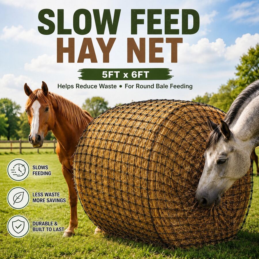 [Horse Stuff] Hay Net, Hay Nets For Horses - Slow Feed Hay Nets For Horses, Heavy-Duty Round Bale Hay Bag For Reducing Waste & Promoting Healthy Eating - Stall Or Pasture Use, Horse Supplies - View 1