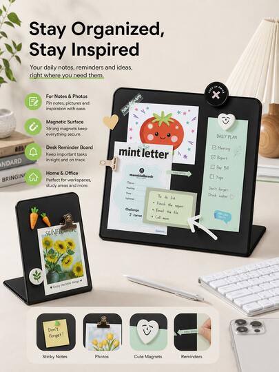 1pc Magnetic Desktop Memo Board, Vertical Reversible Writable Message Board, Ins Style Erasable Notice Board, Hot Office Supplies, Multifunctional Desktop Decor, Practical Desk Organizer For Home Office